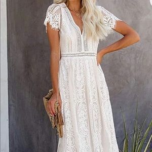 White Lace Bohoo maxi dress size small